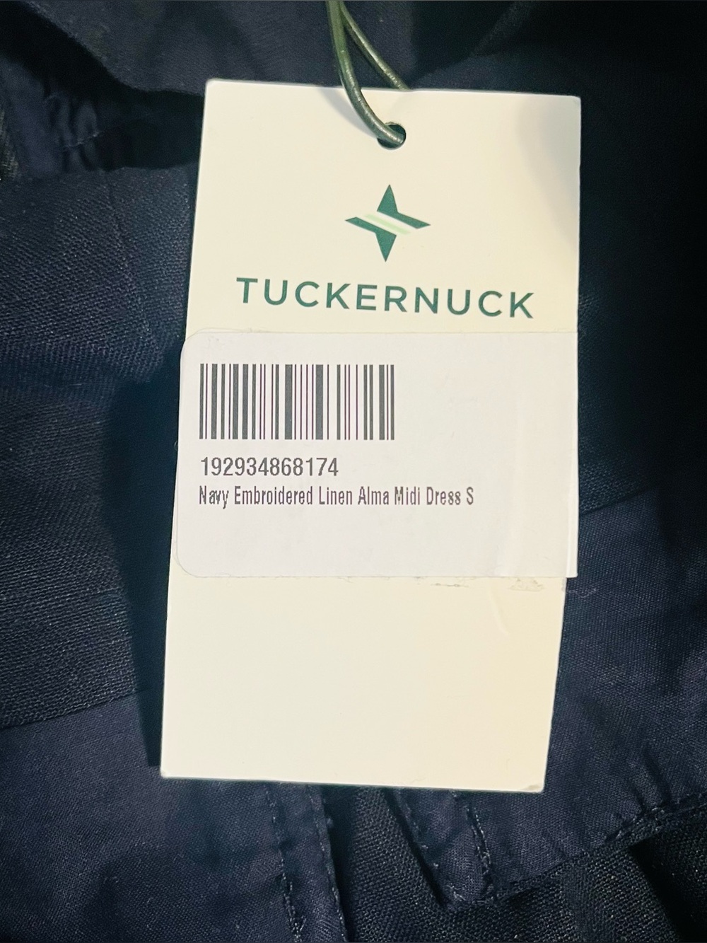 Tuckernuck Navy Embroidered Linen Alma Midi Dress with Cutout Hem (s) - Picture 2 of 11